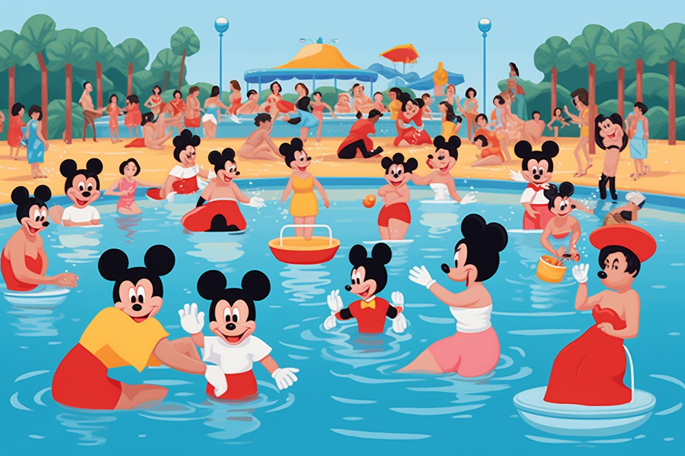 Des personnages Disney dans une piscine