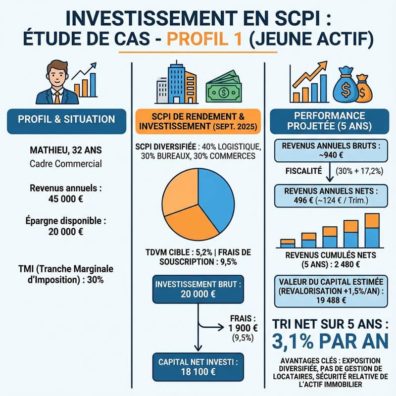 Investissement en SCPI : étude de cas - profil 1 (jeune actif)